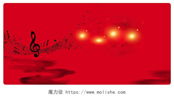 简约红色音符水墨画音乐节创意海报背景